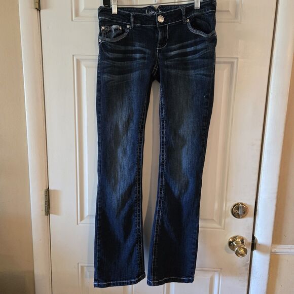 Ariya Jeans Junior 5/6 Embroidered denim blue Bootcut 30x32 Bling Y2K Low-Rise - Picture 1 of 12
